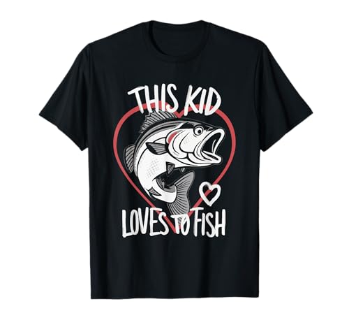 Detaillierter Barsch, der dieses Kind liebt es zu fischen T-Shirt von Anglers in Training Kids Apparel