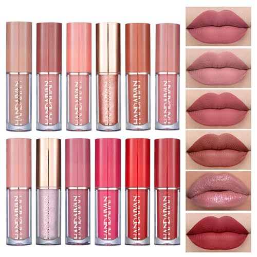 12 Colors Matt Ink Lippenstift Set Velvet Matt Nudetöne Rose Pink Waterproof Long-Lasting Non-Stick Cup Not Fade Shimmer Lip Gloss Roter Liquid Lipstick Set For Women (12pc) von Anglicolor