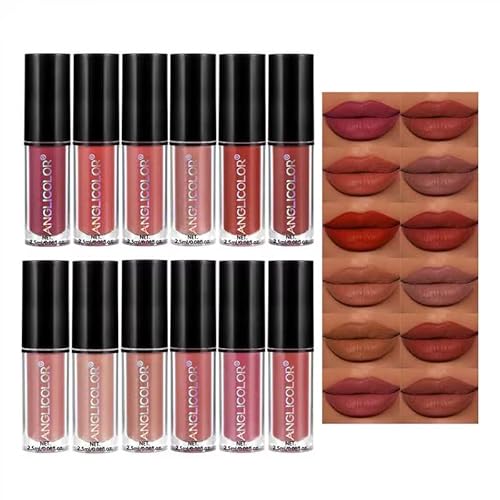 Anglicolor 12 Colors Matt Ink Lippenstift Set Velvet Matt Nudetöne Rose Pink Waterproof Long-Lasting Non-Stick Cup Not Fade Shimmer Lip Gloss Roter Liquid Lipstick Set For Women(Set B) von Anglicolor