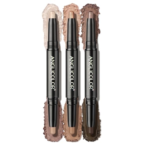 Anglicolor 3PCS Lidschatten Stift 2 Farbig,Wasserfester lidschatten Glitzer Und Matter,Langanhaltend,Make-up Für Faltenfreie Augen (3PC 01+02+03) von Anglicolor