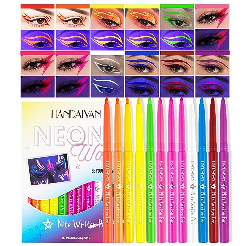 Anglicolor Eyeliner,12 Farben UV Glow Eyeliner Set,Neon Farbige Eyeliner,Einziehbarer Matte Eyeliner Stift,Bunter Eye Liner Makeup Set für Halloween und Partys (Set A) von Anglicolor