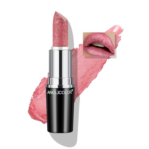 Anglicolor Glitzer Lippenstift Rosa Metallic Glänzend Glossy, Shimmer Pink Lipstick Seidig Velvet Langanhaltend Feuchtigkeitsspendende, Vegan Lipgloss Damen Mädchen Make-up (#02 PINK GEMSTONE, 4g) von Anglicolor