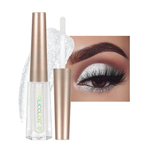 Diamant-Glitzer Flüssiger Lidschatten & Eyeliner-Stift Starry Pailletten Meerjungfrau Lidschatten Langlebig und pigmentiert, wasserfest, funkelndes und schimmerndes Augen-Make-up(14# Silver White) von Anglicolor