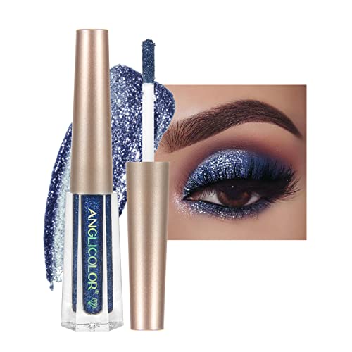 Diamant-Glitzer Flüssiger Lidschatten & Eyeliner-Stift Starry Pailletten Meerjungfrau Lidschatten Langlebig und pigmentiert, wasserfest, funkelndes und schimmerndes Augen-Make-up (17# Blue) von Anglicolor