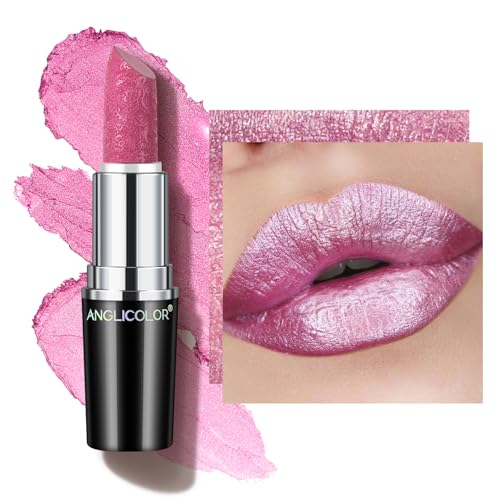 Anglicolor Glitzer Lippenstift Metallic Glänzend Glossy, Shimmer Lipstick Seidig Velvet Langanhaltend Feuchtigkeitsspendende, Vegan Lipgloss Damen Mädchen Make-up (#15 VELOCITY) von Anglicolor