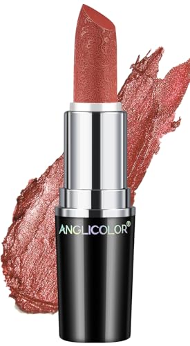 Glitzer Lippenstift Metallic Glänzend Glossy, Shimmer Lipstick Seidig Velvet Langanhaltend Feuchtigkeitsspendende, Vegan Lipgloss Damen Mädchen Make-up (#05 BE HAPPY) von Anglicolor