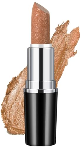 Anglicolor Glitzer Lippenstift Metallic Glänzend Glossy, Shimmer Lipstick Seidig Velvet Langanhaltend Feuchtigkeitsspendende, Vegan Lipgloss Damen Mädchen Make-up (#10 SAHARA GOLD) von Anglicolor