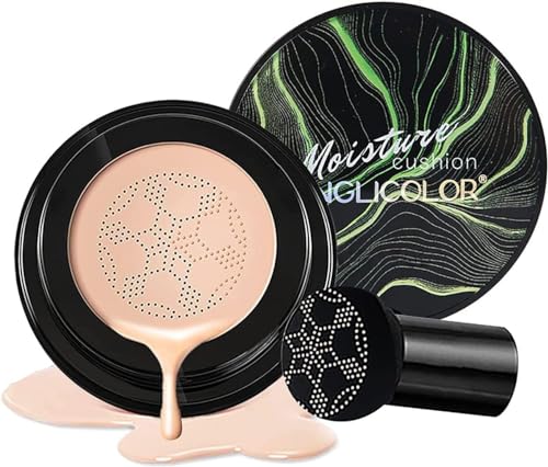 Mushroom Head Air Cushion CC Cream Foundation Concealer Nude Makeup Moisturizing Brightening Pigment Liquid Foundation, Skin Tone Makeup Base BB Volle Deckkraft für Make-up (Natürlich B) von Anglicolor