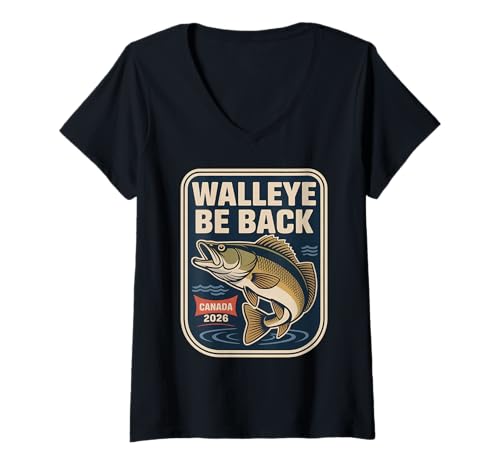 Damen Walleye Be Back Fisherman Kanada Angelausflug Saisonaler Fang T-Shirt mit V-Ausschnitt Damen Walleye Be Back Fisherman Kanada Angelausflug Saisonaler Fang T-Shirt mit V-Ausschnitt von Angling Trip Seasonal Catch in Walleye-rich Waters