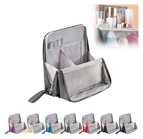 AngloCrate Vertikale Make-up-Organizer-Tasche, Mehrzweck-Make-up-Tasche, großes Fassungsvermögen, stehend, mit Trennschicht, wasserdicht (grau) von AngloCrate
