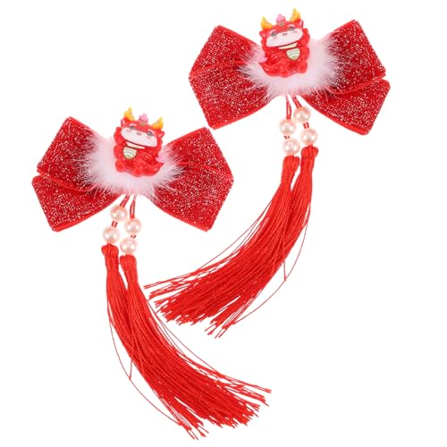 1 Paar Jahr der Drachen-Haarnadel Haar Klammern seidenband Haarspangen mit pelzigen Bällen Hanfu Haarschmuck Haarklammer Haarspangen für Frauen mit dünnem Haar süße Haarnadel Asien von Angoily