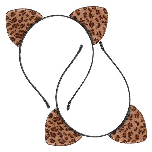 2St Leopard-Katze-Ohr-Stirnband kuscheltier Modellieren Kopfbedeckung Ausgabekarte Stoff von Angoily