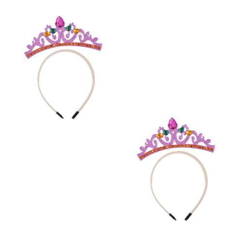 2st Geburtstagskrone Stirnband Kostüm Goldene Haaraccessoires Goldenes Stirnband Hochzeitsschmuck Geschenke Haarbänder Strass-stirnband Vlies Mädchen Kleid Eltern-kind Violett von Angoily