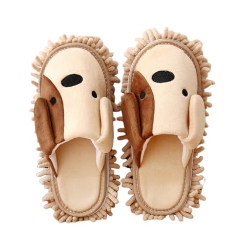 Angoily 1 Paar Cartoon Hund Mopp Hausschuhe Mikrofaser Reinigen Abstauben Hausschuhe Abnehmbare Wischen Abstauben Schuhe Slipper für Office Home Zimmer von Angoily