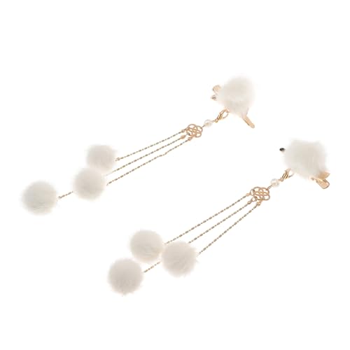 1 Paar Federfransenclip haarschmuck Tassel Abschlussball haarklemme haarstifte haarklauenclip jewellery haargreifer wedding y Plüschkugel Haarnadel Paar-Clip Mädchen Legierung Weiß von Angoily