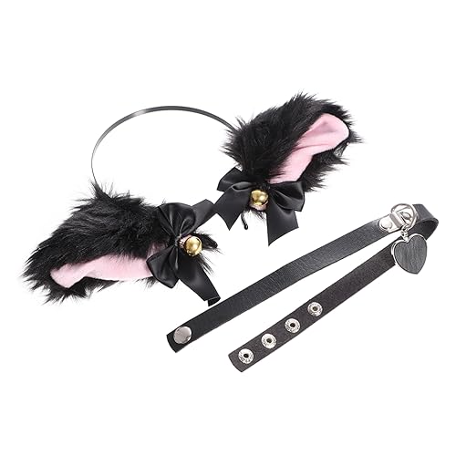 Angoily 1 Satz Glocken Stirnband Halsband Katzenhaarband Haarband Mit Katzenohren Kunstpelz-ohren-stirnband Katzenohren Kostüm Accessoires Für Mädchen Pu Halloween Zubehör von Angoily