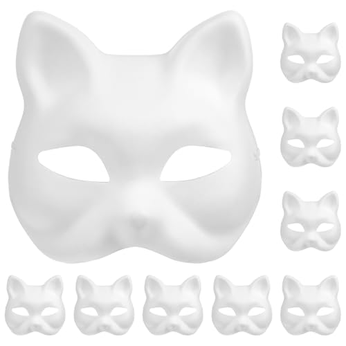 Angoily 10 Stück Katzenmasken zum Bemalen Weißes DIY Masken zum Anmalen Leere Cat Mask für Halloween Cosplay Maskerade Party Maskenball Masken von Angoily