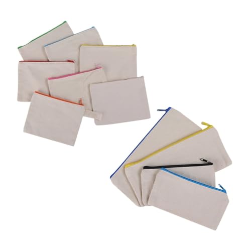 Angoily 10 Stück Teiliges Baumwoll Zipper mäppchen mit Großer Kapazität Strapazierfähige Stofftaschen für Kosmetik Stifte und Digitale Geräte Leicht Waschbar für Schule Zufällige Farbe von Angoily