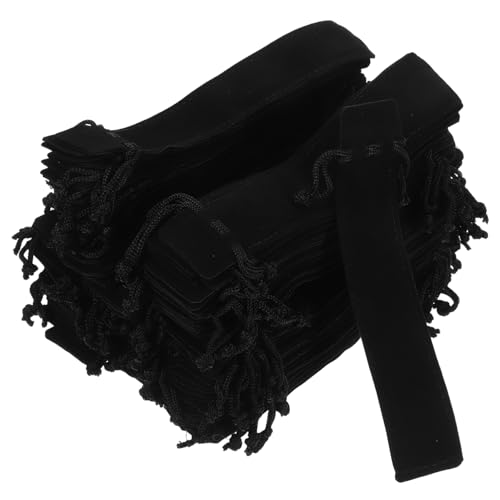 Angoily 100 Stück Fleece -Stiftbeutel Federmäppchen für Damen Stiftbeutel mit Kordelzug Halter für Stifthüllen Bleistifthalter Federmäppchen für Mädchen Flanell Schwarz von Angoily