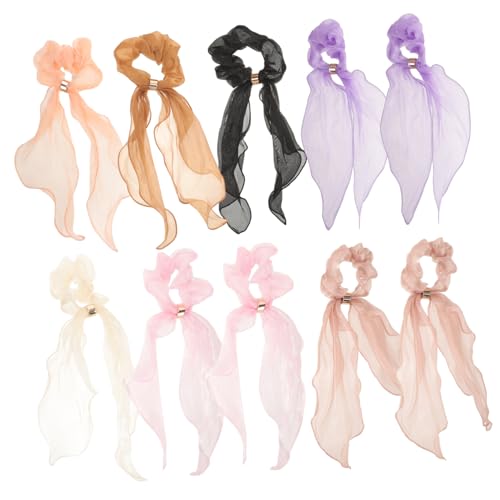 10st Damen Schal Bowknot Haargummis Frauen Schals Haarbänder Für Mädchen Haarschmuck Für Mädchen Satinschal Für Das Haar Satin-haargummis Mit Schals Pferdeschwanz Langen Schwanz von Angoily