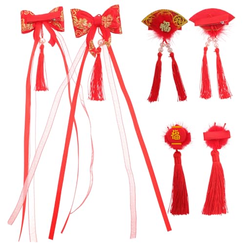 Angoily 12 Stk Haarschmuck Für Das Neue Jahr Der Kinder Hanfu-haar Vintage Haarstäbchen Kimono-haarspangen Hanfu Haarschmuck Tiara Rot Imitat Kleine Quaste Abgeben von Angoily