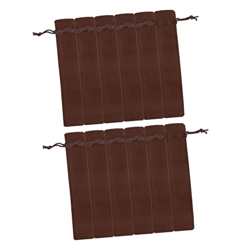 Angoily 12 Stück Mäppchen schreibutensilien büromaterial stifte aufbewahrung Stiftaufbewahrung stiftbox Bleistift Kordelstiftbeutel groß einzelne Stifttasche Stifttaschen Flanell Brown von Angoily