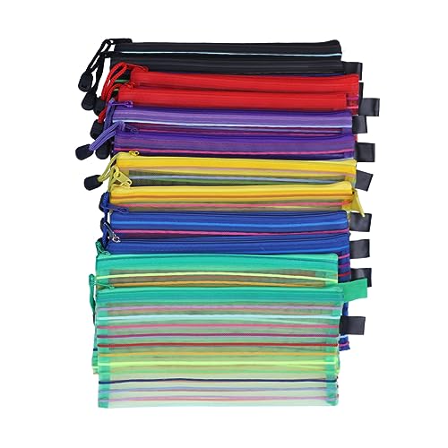 Angoily 12 Stück Teiliges PVC Mesh Reißverschluss Federmäppchen für Schule Büro und Reisen Leicht Langlebig und Vielseitig Einsetzbar Schwarz Blau Grün Lila Gelb von Angoily