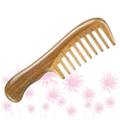 Angoily 1Stk Damen Haarkamm Holz Neckholderkämme für Damen breit wide tooth comb massage kamm grober Zahnmassagekamm Haarkamm aus Sandelholz hölzern Grobe Zähne Lockenkamm von Angoily