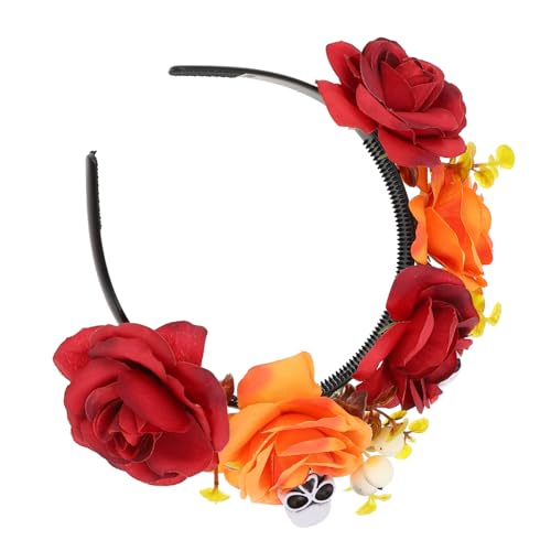 Angoily Blumendekorationen 1Stk Halloween-Stirnband Halloween königin krone Rote rose stirnband halloween haarschmuck halloween kopfschmuck die Blumen schmücken Mexiko Zubehör Damen Stoff von Angoily