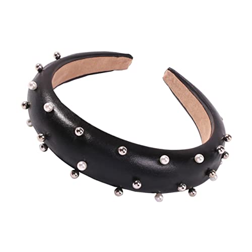 Angoily 1Stk breites haarband geschenke für freundinen hochstihl Hochwertige Verarbeitung Schwarzes Perlenhaarband Imitationsperlen Haarschmuck einstellen Stirnband Damen Schal von Angoily