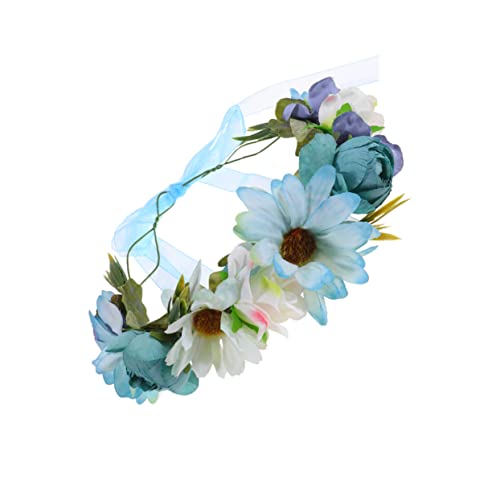 Angoily 1Stk kinder haarschmuck kronkorken Blumenkopfschmuck für die Braut blaue Haargummis Haarschmuck für die Hochzeit Tiara Braut Stirnband Blumenstirnband Perle Kranz von Angoily