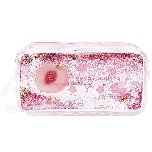 Angoily 1Stück Glänzendes Federmäppchen mit Pfirsichmuster PVC Stifttasche für Schule und Reisen Große Kapazität Wasserdichtes Design für Stifte und Kosmetik Kompakte von Angoily