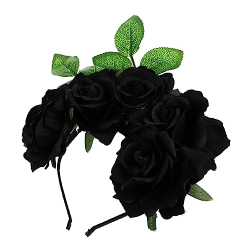 Angoily 1stk Rosa Stirnband Hochzeit Blumenhaar Blumen Für Frauen Tag Des Toten Stirnbands Halloween-kostüm-kopfbedeckung Halloween-blumen Halloween-dekor-haarband Stoff Rosen Schal Braut von Angoily