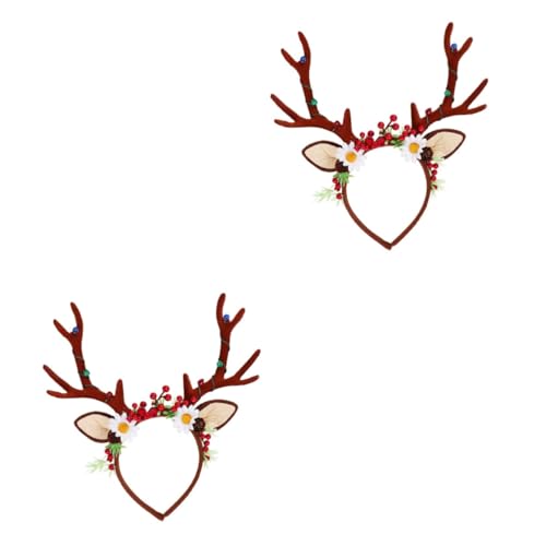 Angoily 2 Stk Leuchtendes Geweih-stirnband Weihnachten Elch Hirsch Kitz Horn Stirnband Beleuchtete Rentier-stirnbänder Geweih Horn Fräulein Weihnachtsmütze Flanell Mädchen von Angoily