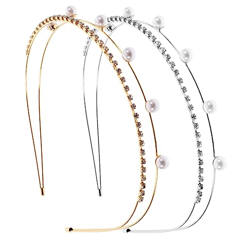 Angoily 2 Stk Perlenstirnband Strass-stirnband Für Mädchen Perlenstirnbänder Für Damen Strass-stirnband Für Bräute Metallischer Wind Strasssteine Hochzeit Braut von Angoily