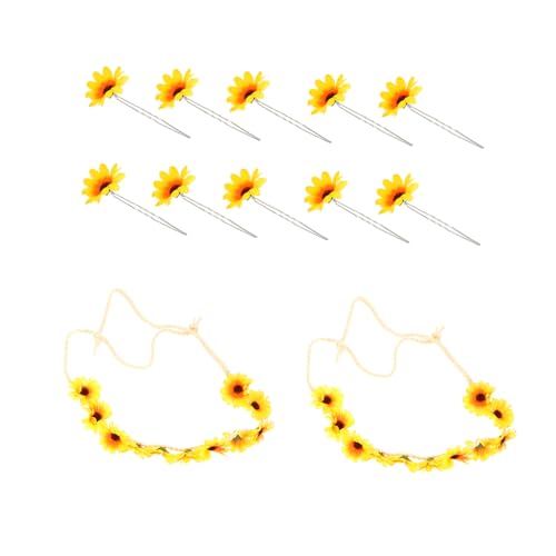 Angoily 2 Stück 10 Kartensatz Blumenstirnbänder Frauenhaar haarklammer set haarspangen set Haarband haarschmuck frauen stirnband frauen kopfschmuck Sonnenblume Haarnadel von Angoily