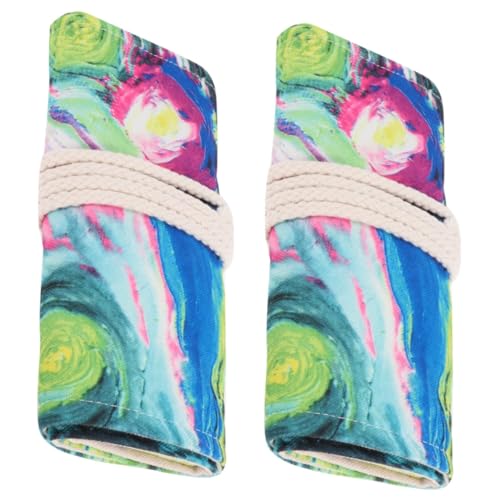 Angoily 2 Stück Handgefertigte Bleistifttasche mit Fächern aus Canvas Rollbare Stifte Halterung für Künstler für Marker Pinsel und Gelstifte Eleganter Organizer für Zeichenzubehör von Angoily
