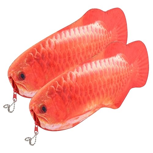 Angoily 2 Stück Plüsch Federmäppchen Cartoon Fisch Großer Kapazitäts Stiftetasche mit Reißverschluss für Schule Reise und Kosmetik Rotes Design von Angoily