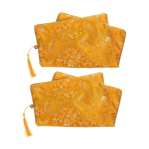 Angoily 2 Stück Reißverschlusstasche Zip Beutel Federmäppchen mit Reißverschluss künstlerisches Federmäppchen Bleistiftbeutel mit Reißverschluss Bürostiftfall Stoff Yellow von Angoily