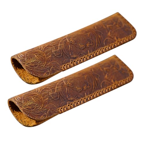Angoily 2 Stück Retro Geschnitzte Stiftbeutel Pen -Organisator Fall Kleines Federmäppchen aus Leder Halterung für einen Stift Brunnenpenstfall Oberschicht Rindsleder Kaffee von Angoily