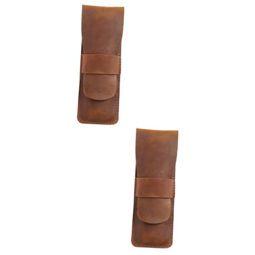 Angoily 2 Stück Retro Leder Federmäppchen Handgefertigte Stiftetui aus Echtem Leder Praktischer Stift Organizer für Schule Vintage Schreibwaren Aufbewahrungstasche Wahnsinnsbraun von Angoily