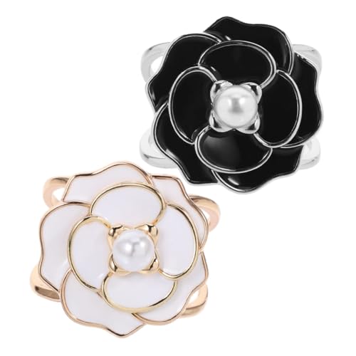 Angoily 2 Stück Kamelien Schalring Clips Damen Schal Brosche Schal Schnalle mit Simulationsperlen und Blumenmuster Multifunktionale Ringe für Kopftücher Tücher und Wollmäntel von Angoily
