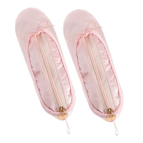 Angoily 2 Stück Teiliges Ballettschuh Stiftetui Satin Kosmetiktasche Ballett Tanz Schuh Organizer Pouch für Mädchen Makeup Pinsel Aufbewahrung Multifunktional Schuhtasche Rosa von Angoily