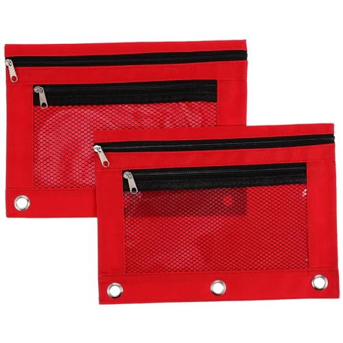 Angoily 2 Stück Teiliges Federmäppchen mit Sichtfenster Großer Kapazität Dreifach Gelochte Schreibwaren Tasche Leichtes Robustes Stifteetui für Schule Büro und Kreative Aktivitäten Rot von Angoily