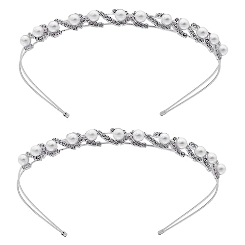 Angoily 2St Brautkopfschmuck für die Hochzeit Kopfbedeckungen für Damen Perlenkopfschmuck für die Braut Tiara Doppelband-Perlenkopfbedeckung Kopfschmuck aus Perlen Stirnband Brautjungfer von Angoily