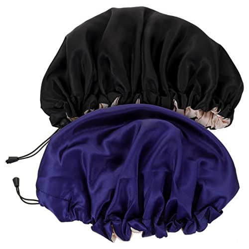 Angoily Kühlerfigur 2St doppelschichtige Schlummertrunk Haarhaube Satin duschhaube damen schlafende einstellbar Nachtmütze Chemotherapie-Kappe Haarkappe Fräulein Hut zweilagiger Satin von Angoily