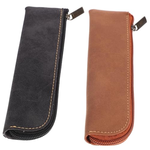 Angoily 2stücke Bleistift Tasche Mit Reißverschluss Federtasche Für Mädchen Schmale Stiftemäppchen Aus Pu Klein Und Ästhetisch Zum Aufbewahren Von Kugelschreibern Und Make-up-pinseln von Angoily