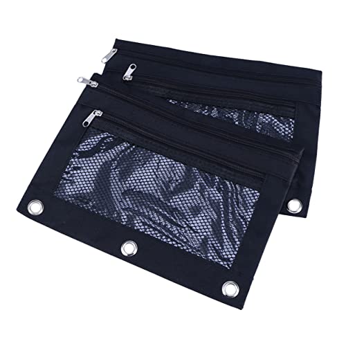 Angoily 2stücke Federmäppchen Groß Mit Ringen Aus Segeltuch Mit Reißverschluss Für Stifte Bleistifte Radiergummis Und Mehr Tragbar Mit Transparentem Fenster von Angoily