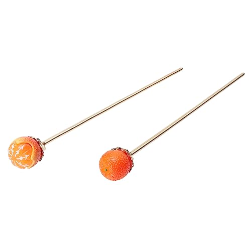 Angoily 2st Kleine Orangefarbene Haarnadel Essstäbchen Aus Metall Japanisches Dekor Dekorative Haarstäbchen Haarstock All-match-haarstab Fräulein Haare Hoch Mädchen Harz von Angoily