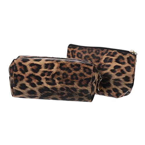 Angoily 2st Leopard-Kosmetiktasche Reisekosmetiktaschen Für Damen Zipper Beutel Große Kulturtasche Schminktasche Make-up-Tasche Mit Reißverschluss Leder Fräulein Wäschesack Hohe Kapazität von Angoily